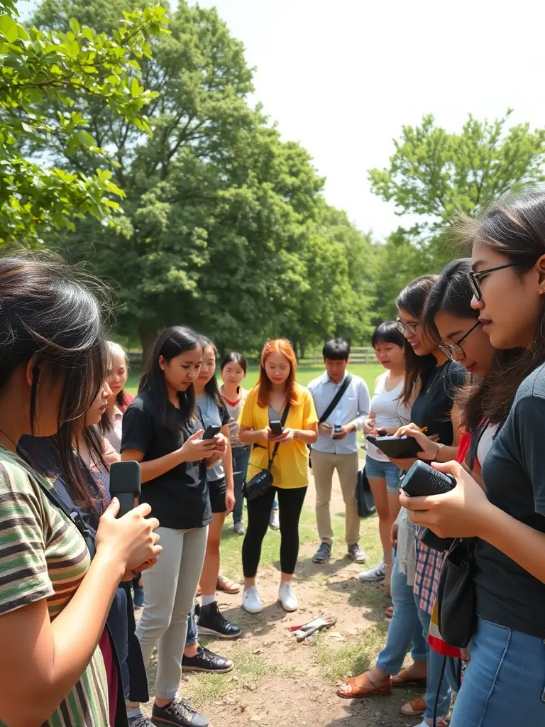 A collaborative community project where participants are creating soundscapes using various recording devices and found sounds, showcasing FREESOUND's innovative approach to community engagement.
