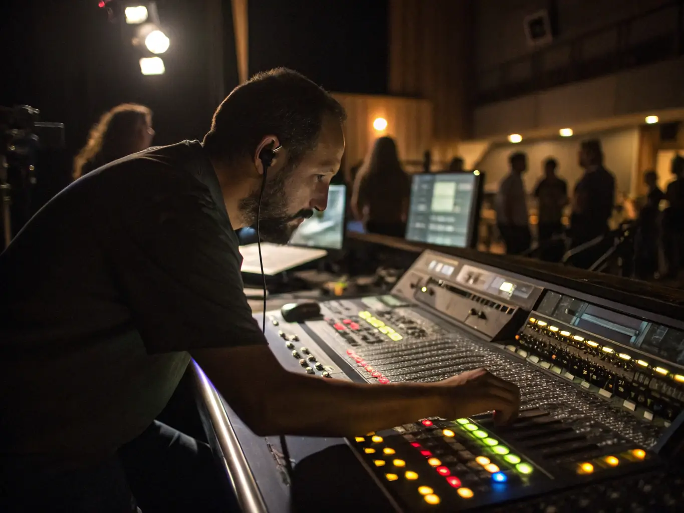 A vibrant image showcasing a live sound engineering session at a local community event, highlighting FREESOUND's commitment to providing professional audio services.