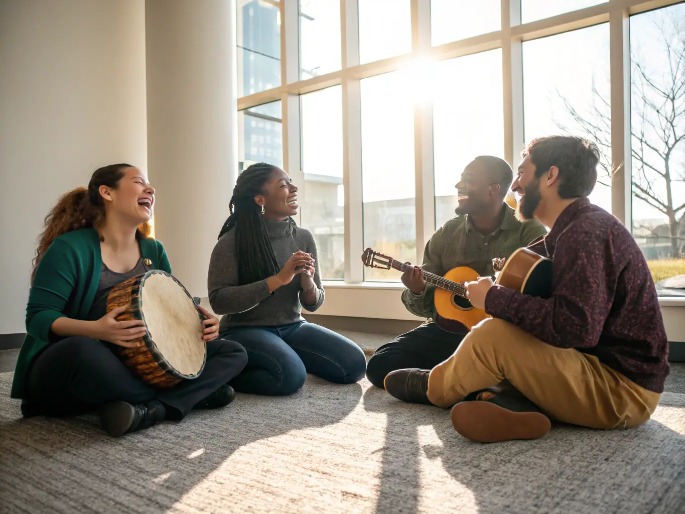 An inspiring image of participants engaged in a music workshop, demonstrating FREESOUND's dedication to music education and community development.